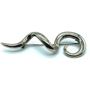 80s Spiral Brooch Pin‎ Vintage Modernist squiggle brooch Silvertone